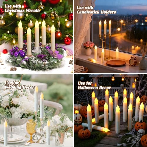 Lezonic Flameless Battery Operated Candlesticks Flickering, 24Pcs White LED Battery Christmas Window Candles, 6 Inch Short Taper Candles Hanging Halloween Floating by Touch, No Remote - color: 24pcs(Touch)