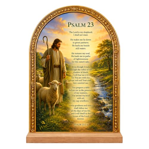 TALPGOD Jesus Stand Catholic Psalm 23 Ornament Statue – Acrylic Tabletop Psalm 23 Bible Verse Décor for Home Altar & Desk, 23rd Psalms Christian Gifts for Women & Men - color: Psalm 23