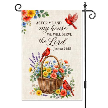 As for Me and My House Serve the Lord Joshua 24:15 Garden Flag - color: Red, Yellow, Purple, Green, Cream