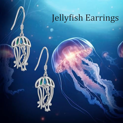 Crab/Mushroom/Lobster/Bat/Angler Fish/Tiger/Elephant/Jellyfish/Flamingo/Scorpion Earrings Dangling Sterling Silver Created Blue Opal Earrings Jewelry Gifts for Women Girls… - style: Jellyfish