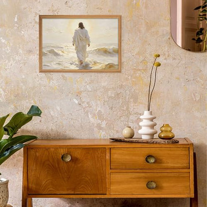 Christian Wall Art, Abstract Jesus Walking on Water Canvas Wall Art 16x24in - color: Jesus white Wall Art, size: 24"L x 16"W