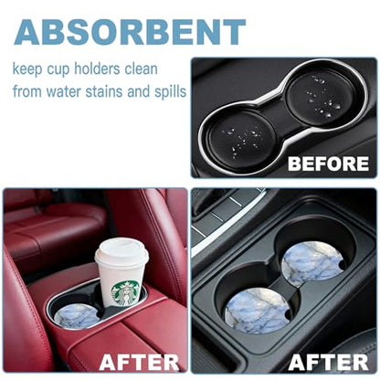 Ceramic Car Cup Holder Coasters Set of 2, 2.56 in Light Blue - color: Light Blue Marble