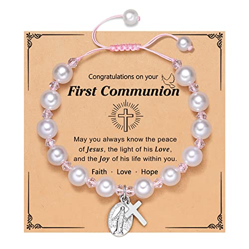 UNGENT THEM Rosary Cross Bracelet First Communion Gifts for Girls Teens