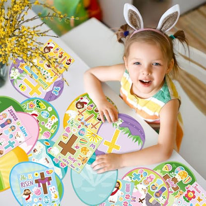 CY2SIDE Easter Egg Scene Sticker - 12 Set Religious Egg Stuffers Sticker for School Rewards, Make Your Own Easter Jesus Cross Scene Activities - style: Easter egg