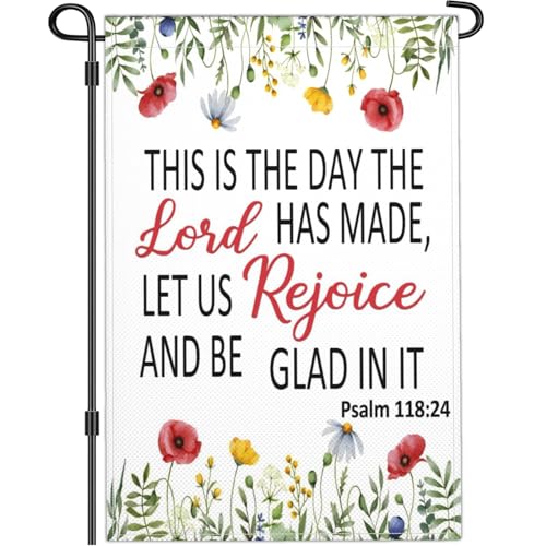 Christian Bible Verse Garden Flags for Outside 12x18 Inch Double Sided This Is The Day The Lord Has Made Garden Flag Outdoor Worship Yard Sign Decorations