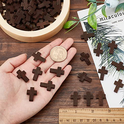 SUNNYCLUE 200Pcs Wood Cross Charm Wooden Charms Natural Wooden Small Cross Charms with Hole for Party Favors Easter Holiday Necklace Jewelry Making DIY Craft Handmade Accessories, Coconut Brown - color: 200Pcs Coconut Brown 22x15mm