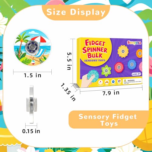 52 Pack Beach Party Favors Fidget Spinner for Kids Birthday, Travel Sand Themed Fidget Spinner Bulk for Classroom Rewards, Goodie Bag Stuffers, Kids Beach Party Supplies - color: Tl-sa-3-bach