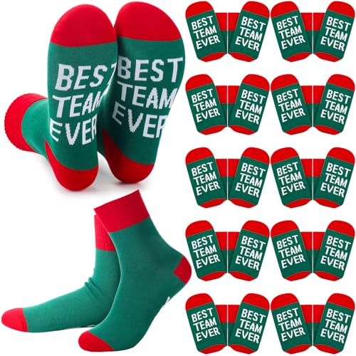 Glitopper 12 Pairs Best Team Ever Gift Socks Bulk - color: Red, Green, style: Team