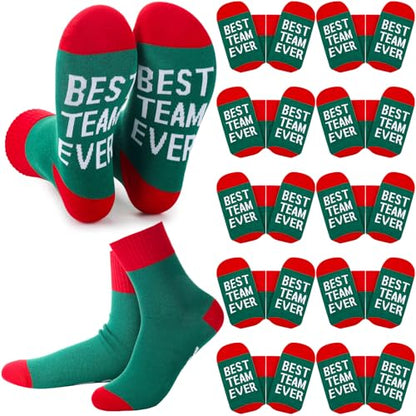 Glitopper 12 Pairs Best Team Ever Gift Socks Bulk - color: Red, Green, style: Team