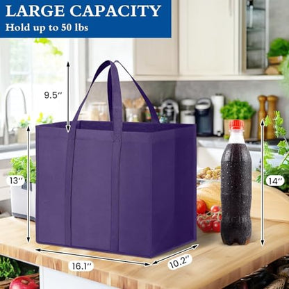 Reusable Grocery Shopping Bags 10 Pack Large Foldable Tote Bags Bulk - color: Purple