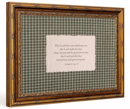 Vintage Gold Framed Green Gingham Bible Verse Wall Art, Numbers 6:24-26 Scripture Print, Retro Christian Wall Decor, Religious Picture Poster,Farmhouse Faith Inspirational Painting for Living Room Bedroom Office Church 16x24 In - color: Green Scripture, s
