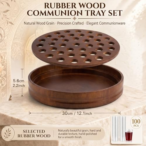 Zhehao 1 Pcs Wood Communion Trays for Churches Set Church Supplies Plates for Church with Disposable Cups (Rubber Wood) - color: Rubber Wood