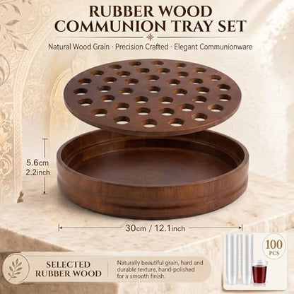 Zhehao 1 Pcs Wood Communion Trays for Churches Set Church Supplies Plates for Church with Disposable Cups (Rubber Wood) - color: Rubber Wood