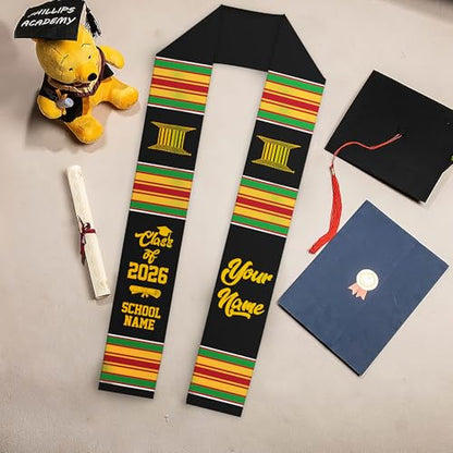 MDPrints Global Kente Graduation Sash 2026, Black Girl Magic Graduation Sash 2026, Class of 2026 Graduation Gift - color: Kente Dk01