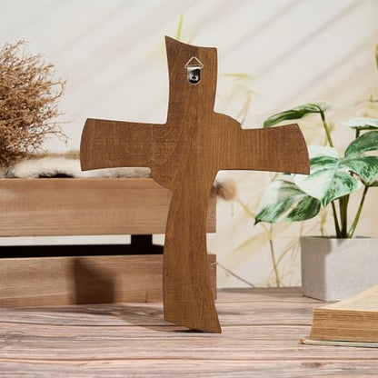 BGCarvedGrace Handcrafted Wooden Christian Cross Wall Decor - size: 14"L x 11"W