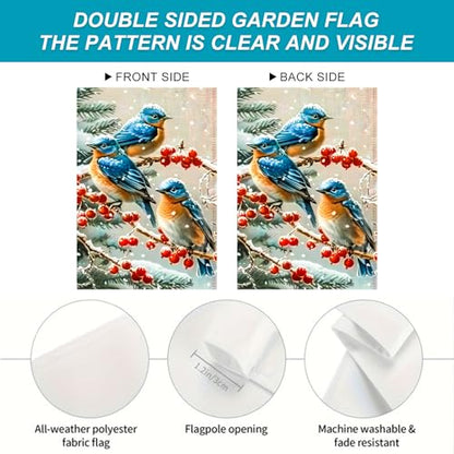 BlissYard Christmas Bluebird Garden Flag 12x18 Inch Polyester - color: Bluebird