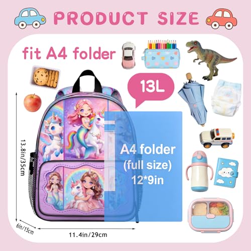 Kids Backpack for Girls Lightweight Toddler Backpack for School Girls Children's Backpack 3-8 Ages Mermaid for Kids 15 Inch School Bookbag for Kindergarten Elementary with Padded Straps & Back - color: Mermaid