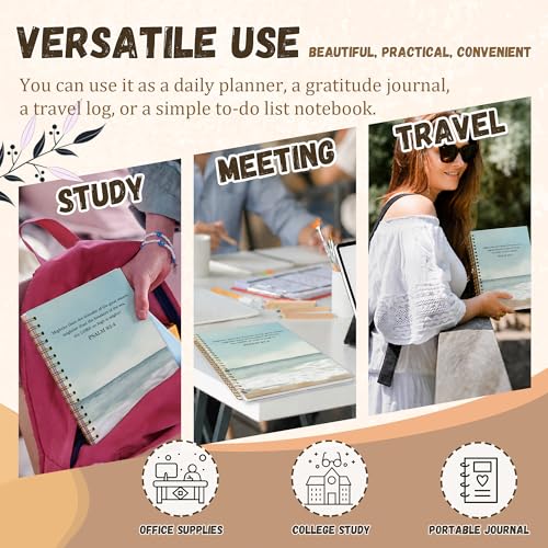 Bible Christian Journal, Inspirational Scripture Notebooks For Prayer Women Gifts, 5.7"×8.2" Watercolor Sea Spiral Hardcover Notebook, Mightier Than The Thunder Church Notes Journal Supplies (A07)
