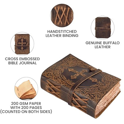 LEATHER VILLAGE Bible Journal Cross Embossed, Distressed Brown 7x5. - color: Distressed Brown, size: 7 inches X 5 inches