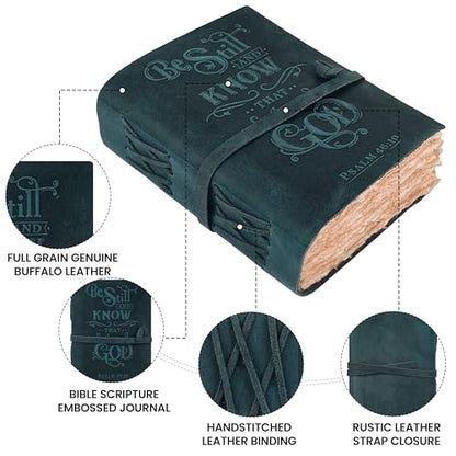 LEATHER VILLAGE Leather Bible Journal Be Still Verse, Turquoise 10x7. - color: Turquoise, size: 10 inches X 7 inches