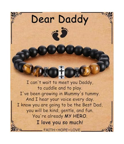 QWNHONEY Cross Bracelet for Men Son Brother Boyfriend Father Dad Husband Father's Day Birthday Christian Religious Faith Graduation Anniversary Christmas Jewelry Gift for Man - style: Dad to be