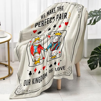 Gifts for Girlfriend/Boyfriend Blanket - "King & Queen" Poker Theme Throw, Romantic I Love You Gifts for Couples, Husband&Wife, Him&Her, Wedding Anniversary Present for Bed Sofa Napping, Pokerist Gift - size: I Love You