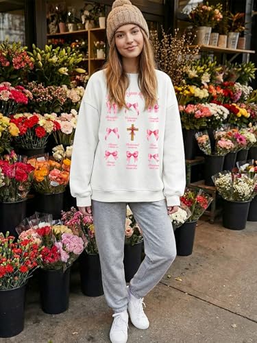 Christian Sweatshirts For Women Oversize Daisy Print Sweatshirts - color: White, size: Medium