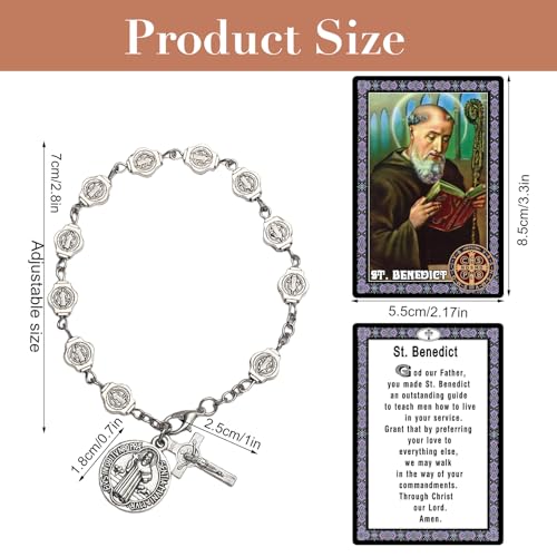 Brilucky 2 Sets St Benedict Bracelets with Saint Benedict Medals and Crucifix,Catholic Rosary Bracelet with Prayer Card for Women Men Gift,Medalla De San Benito Rosary Jewelry