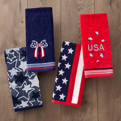 SKL Home American Flag Hand Towel Set-2pc, 100% Cotton, Reversible, Multi - color: American Flag