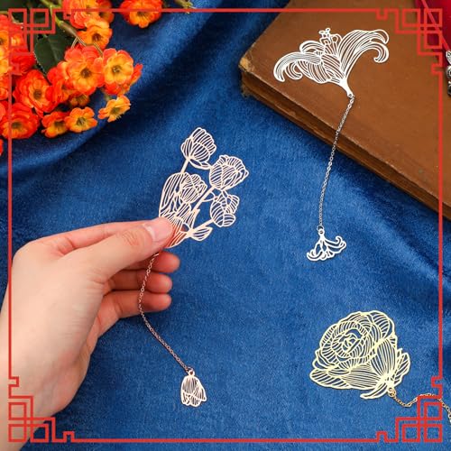 Geiserailie 12 Pcs Metal Bookmarks for Women with Chain