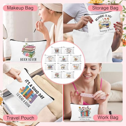 30Pcs Book Lovers Makeup Bag Book Club Gifts for Women Cosmetic Bags with Zipper Large Capacity Travel Toiletry Bag for Bookish Librarian Reader Gifts - style: Book