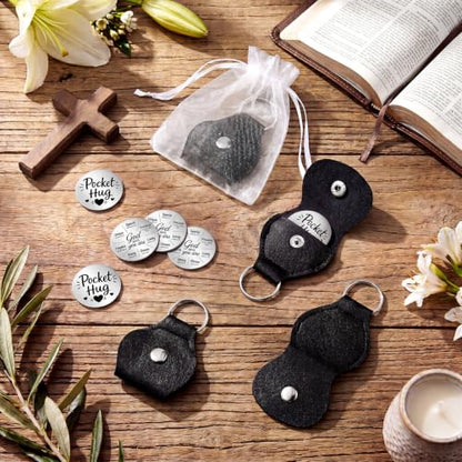 Dansydaisy 18 Set Pocket Hug Token Christian Gifts with PU Leather Keychain for Motivational Faith Party Scripture Gift - style: God Says You Are