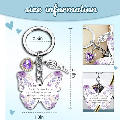 OEHEDOU Butterfly Gifts Keychain For Women Men Family Members Memorial Gift - color: Purple Mom