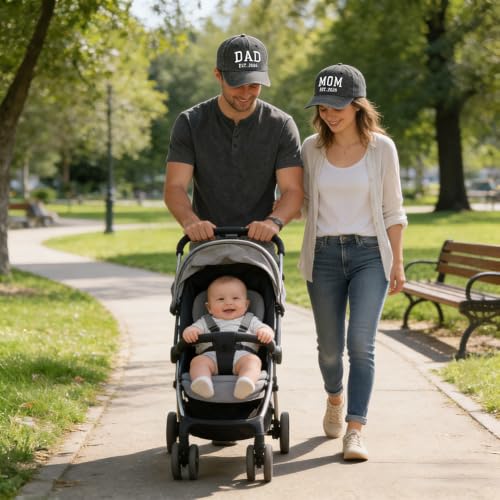 2PCS Dad and Mom EST 2026 Hats for Men Women, New Parents Gifts Cap - color: Black Black