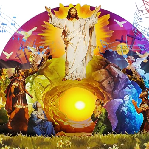 FaCraft He is Risen Card, Jesus Resurrection 5-Layer Musical Easter Cards Religious, with Light & Music, with Envelope & Seal, for Sympathy Baptism Confirmation Get Well Encouragement Birthday - color: 00-He is Risen
