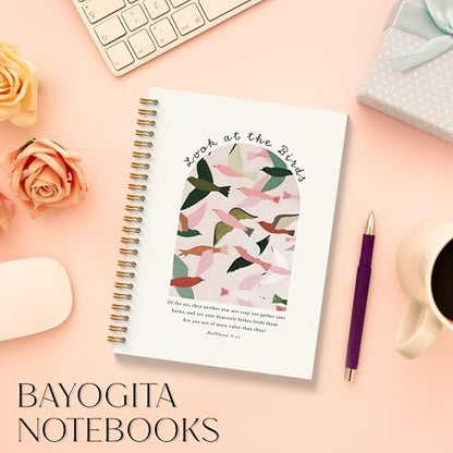 Christian Bird Spiral Notebooks, Matthew 6:26 Bible Journaling Notebook, Religious Prayer Journal for Woman, Church Notes Notebook, Christian Gifts for Women, 5.5x8.3 Inches - color: Birds Bible
