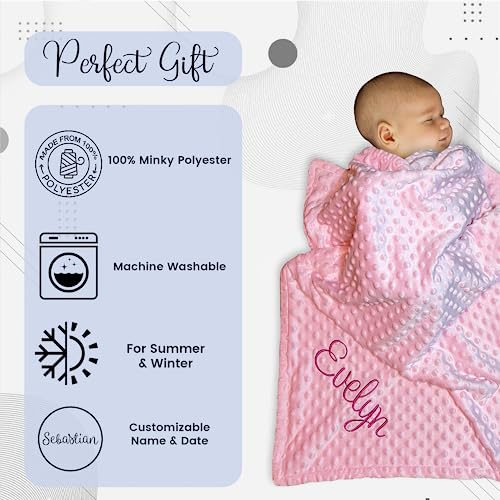 Embroidered Blanket Baby – Beautiful Monogrammed Large Personalized for Boys and Girls Soft Polyester with Custom Name 28 x 34-inch Pink - color: Pink