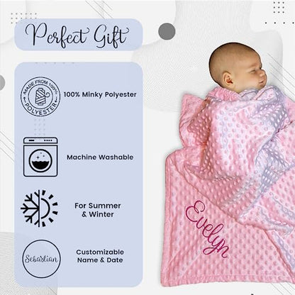 Embroidered Blanket Baby – Beautiful Monogrammed Large Personalized for Boys and Girls Soft Polyester with Custom Name 28 x 34-inch Pink - color: Pink