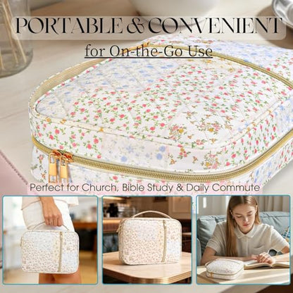 Large Quilted Bible Cover Case: Back to School Gifts for Women Girls