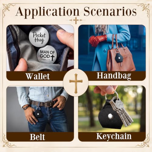 Dansydaisy 18 Set Pocket Hug Token Christian Gifts with PU Leather Keychain for Motivational Faith Party Scripture Gift - style: Man of God