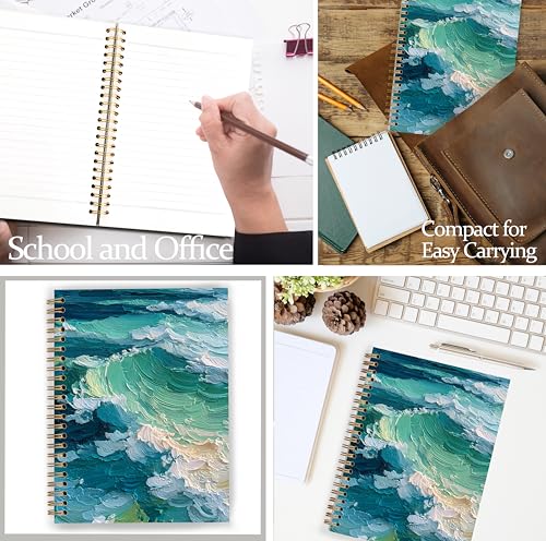 GDJIEGBC Blue Beach Wave Notebook, Coastal Beachy Journal for Women Men, Beach Lover Gifts, Abstract Teal and Blue Ocean Seascape Spiral Notebook Journal 5.5x8.3 - color: Color 16