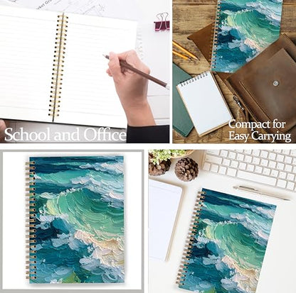 GDJIEGBC Blue Beach Wave Notebook, Coastal Beachy Journal for Women Men, Beach Lover Gifts, Abstract Teal and Blue Ocean Seascape Spiral Notebook Journal 5.5x8.3 - color: Color 16