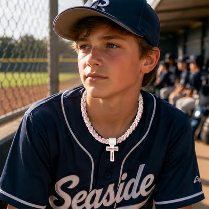 ZHZ Baseball Necklace with Cross Pendant - color: Baseball Stitch
