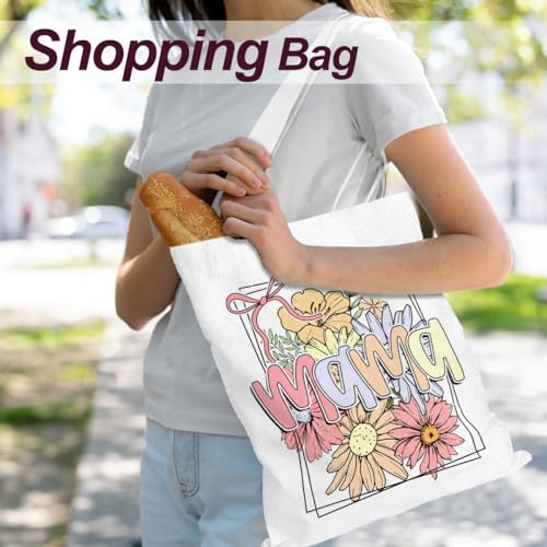 Mama Mom Tote Bag Mom Birthday Gifts Canvas Tote Bag, Reusable Canvas Shoulder Bags for Grocery Shopping, Beach 01 - color: Mamaflower03
