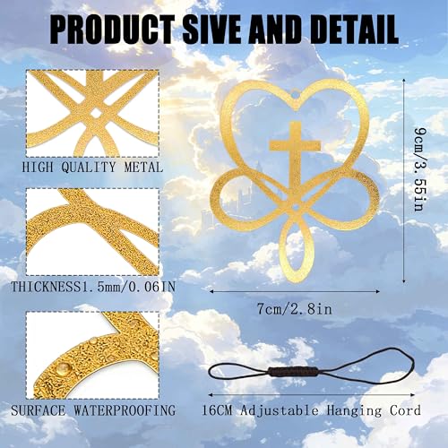 Electroplated Gold Christian Heart & Cross Ornament – Infinity Love Symbol Hanging Charm – Premium Religious Rearview Mirror Decor – Eternal Faith Gift with Gold Cord - color: Gold - Infinity Heart Cross