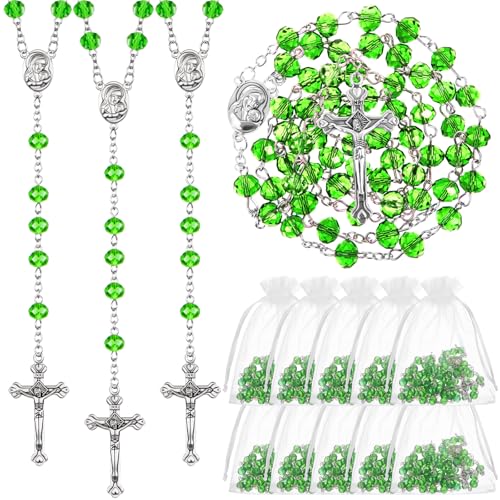ROCEEI 12/24 Set Catholic Rosary Beads Necklace Bulk - color: Green