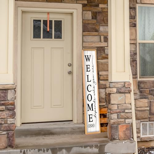 RLWangChao Welcome-ish Sign for Front Porch Standing, 45"X9", Wood White - color: Wood White Sign