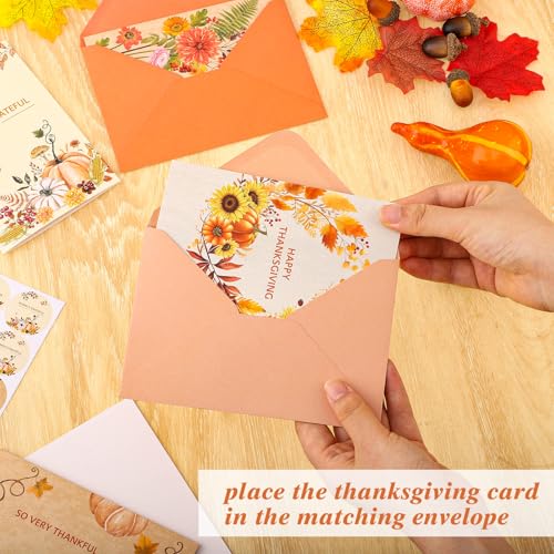 Thboxes 24 Pack Thanksgiving Cards with Envelopes, 4 x 6 in Bulk Thanksgiving Cards with Stickers, 6 Designs Thanks & Blessings Greeting Card Boxed for Fall Autumn Holiday Happy Harvest Party - style: Thanksgiving Card