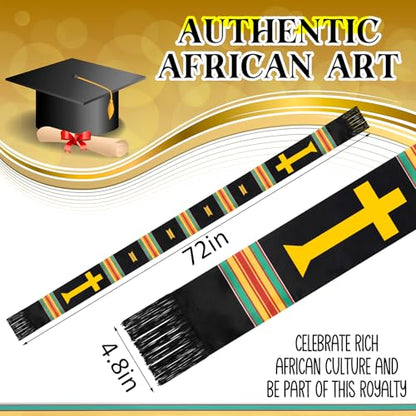 Geyoga Graduation Stole Kente Stole Black Authentic African Art 72" x 4.8" for Adult College Unisex Grads Celebrate - style: Christian Cross