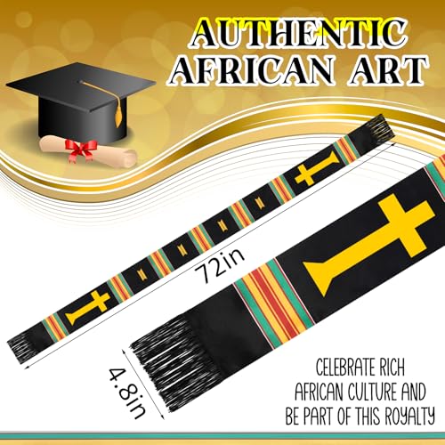 Geyoga Graduation Stole Kente Stole Black Authentic African Art 72" x 4.8" for Adult College Unisex Grads Celebrate - style: Christian Cross